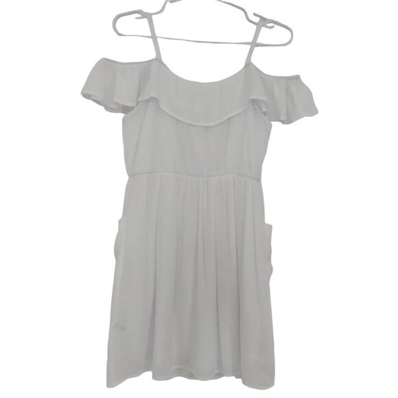 Vintage, Beautees, White Off-Shoulder Dress With Wooden Buttons & Pockets. - Picture 2 of 7
